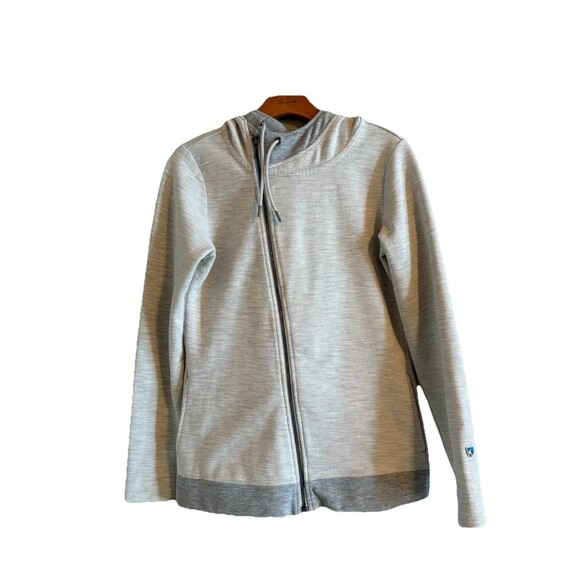 KUHL Arva Hoodie Long Sleeve Sweatshirt Asymmetrical Zipper‎ & Pockets Grey SZ S - Picture 3 of 14